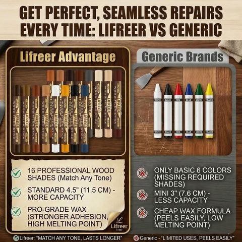 Wood Filler Sticks Kit With 16 Colors For Scratches, Scuffs, Cracks And Holes Easy Touch Up For Furniture, Floors, Cabinets And Doors Color Match White Oak, Mahogany, Walnut, Maple, Black And More comparison with generic brands.