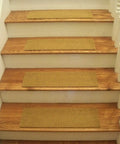 Four wooden stairs with Berber Style Natural Carpet Stair Treads 24 By 8 Inches Set Of 13 With Peel And Stick Installation Non Slip
