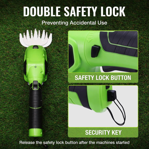 Double safety lock feature of 2 In 1 Cordless Grass Shear And Shrub Trimmer For Quick Hedge Shaping, Handheld Hedge Cutter