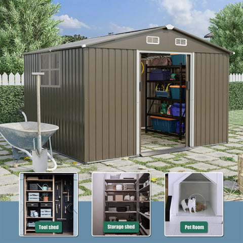 Outdoor Storage Shed 10 Foot By 8 Foot Waterproof Metal Tool Shed With Lockable Sliding Door And Air Vents
