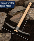 16 Inch Hand Pick Axe With Forged Steel Blade And Dual Headed Mattock Adze Garden Hoe on ground showing dimensions