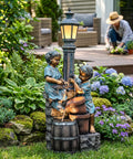 47-Inch Outdoor Water Fountain With 3-Tier Boy And Girl Resin Waterfall, Calming Water Sounds And Warm LED Lights in garden setting
