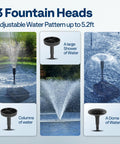 All In One Pond Filter Fountain System Kit with 260 GPH submersible pump showing adjustable fountain heads and water patterns