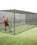 Portable Baseball And Softball Batting Cage 22ft By 12ft By 8ft With Pitching Machine Hole on grass field