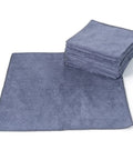 Front view: USANOOKS grey microfiber cleaning cloths, 12-pack, 12.5 x 12.5 in, flat cloth with folded stack.