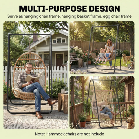 Heavy Duty Steel A Frame Hammock Chair Stand for Hanging Hammocks, Rock Solid 330 Lb Weight Capacity, All Weather Powder Coated Black Indoor Outdoor Porch Swing Stand