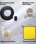 Honda Scooter Fuel Pump Kit For 2002 To 2009 Metropolitan CHF50 And 2003 To 2016 Ruckus NPS50 with fuel line, clamps, filters, towel