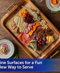No Sweat Baking Unbleached Parchment Paper 45 Square Feet Roll under a charcuterie platter for easy cleanup.