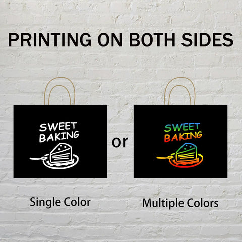 Custom Printed Kraft Paper Bags For Small Biz With Logo Brown Shopping Bags With Handles showing single and multiple color options