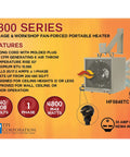 Image of HF5848TC Beefy Garage And Workshop Portable Heater with Fan Forced Heat, 4800 or 3600 Watts, 240 or 208 Volts, wall mount shown.