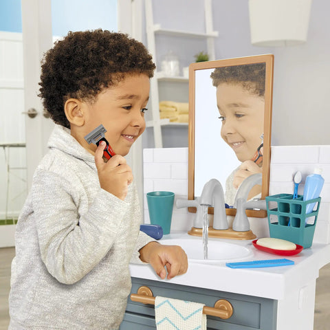Tot Tested Bathroom Sink Playset With Real Working Water Faucet And Electric Pump Comes Complete With Twelve Kid Approved Accessories For Straight Up Fun Pretend Role Playing Ages Two And Up