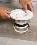 Installing Four Inch Closet Flange Replacement For Toilets With Adjustable Compression Joint, durable rubber gasket visible