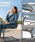 Set Of Two Padded Textilene Patio Dining Chairs With C Spring Rocker Action And Curved Armrests Rock Solid Powder Coated Metal Frame Prime Poolside Garden Furniture Built Tough For Weekend Hangouts In Blue And Black, featuring smooth armrests and a cushioned back.