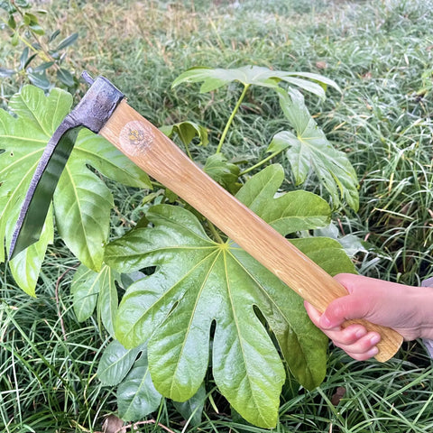 14 Inch Heavy Duty Curved Garden Hoe With Oak Handle For Digging Weeding And Planting A Workhorse Beefy Forged Steel Blade No Welding Gardening Tool Built To Last In Your Yard in hand