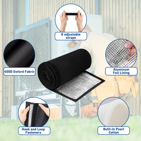 Five Layer Workhorse HVAC Copper Line Pipe Insulation Cover showing 600D Oxford fabric and aluminum foil lining