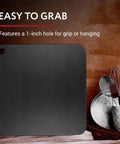Steel Pizza Stone For Oven And Grill Pro Grade 14 By 14 Inch Carbon Steel Plate With Superior Heat Retention For Crisp Crust Pizza And Bread, Built To Last Black Finish, with hanging hole.