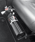 Heavy Duty Compact Fire Extinguisher For Cars Trucks Race Rigs Clean Halotron Formula mounted in vehicle cabin.