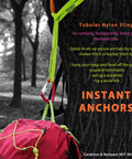 GM Climbing 16mm Nylon Sling Runner 60cm 24in gray used to set up camping anchors with red backpack.