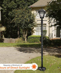 Solar Lamp Post Kit 77 Inch Outdoor Light With Black Resin Post Clear Lens in a yard setting