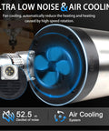 Close-up of Air Cooled CNC Spindle Motor 110V 2.2KW 80mm ER20 showing fan cooling system under low noise operation, 52.5 dB
