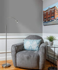 Focus Adjustable Beam Led Floor Lamp With 15.5 Inch Gooseneck And Pull Shade in a cozy reading nook with a grey chair