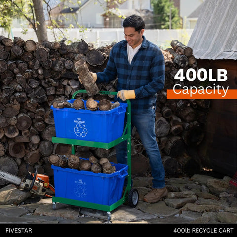 Tough As Nails Heavy Duty Recycle Bin Cart With Aluminum Frame and Stainless Steel Hardware manages 400 lbs of wood logs.