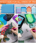 Crafting setup with six piece diamond painting anti slip sticky mats set in six colors for keeping tiny diamonds in place.