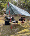 Rugged All Weather Waterproof Tent Tarp Hexagon Rain Fly With Hammock Ground Cloth And Sunshade Mat for camping setup in forest.