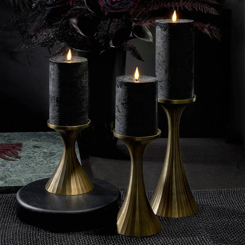 Real Wax Black Flameless Pillar Candles Set Of 3 With Remote Timer Battery Operated LED Candles 3 Inch Diameter Realistic Flickering Flame For Cozy Farmhouse Decor