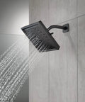Side view of Three-Spray H2Okinetic Shower Head Matte Black 52684-BL in use, demonstrating water flow with PowerDrench spray.