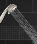 High Pressure Handheld Shower Head With Hose PowerPulse Massage 6 Modes Brushed Nickel Finish in use, showing water flow