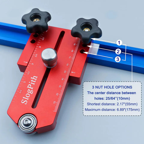 Extended Thin Rip Jig Table Saw Fence Guide For Dead On Repeat Narrow Strip Cuts Heavy Duty Aluminum showing adjustable measurements and nut holes.