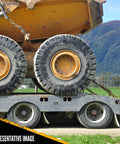 Flatbed trailer with construction equipment secured by 4 Pack Lever Style Chain Binders for 5/16 Inch Grade 70 and 3/8 Inch Grade 43 Chains