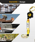 Cobra 10 Ft Self Retracting Lifeline Combo Class 1 SRL Safety Lanyard with no entanglement shown against job site usage images.
