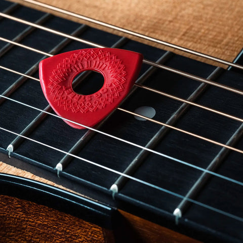 Red Axe Blade Medium Guitar Pick with Smooth Edge, Ergonomic Grip on guitar strings, 3 Sided Tip, Flat 0.6mm and 2.0mm Bevels