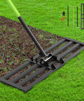 Lawn Leveling Rake With 6.5 Foot Stainless Steel Handle, 35 By 10 Inch Ground Leveler on grass, showing square tube design