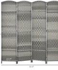 Renters Friendly Ready To Use Six Foot Four Panel Room Divider With Pine Wood Frame Freestanding Privacy Screen Hand Woven PP Panels No Assembly Mixed Gray For Bedroom Or Home Office, front view