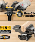 Dual-Purpose Combined Universal Vise With 360 Degree Swivel Base Clamp On Workbench showing quick-release feature