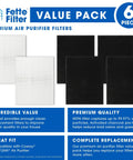 6-piece set showcasing 2 H13 True HEPA filters with 4 enhanced activated carbon pre-filters for Coway AP 1512HH and Airmega 200M.