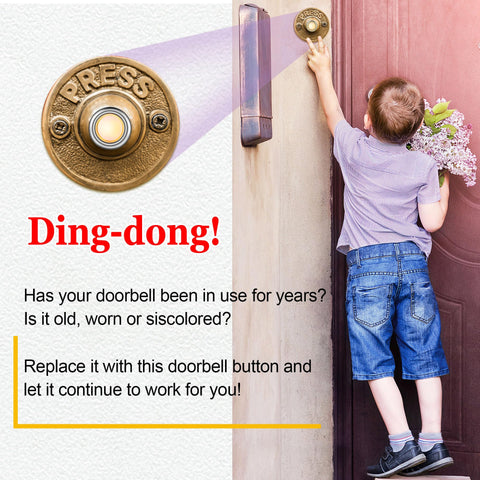 Two Pack Lighted Doorbell Button Replacement For Easy No Fuss Wired Setup Classic Round Rim Button With Lighted Center Silver Finish And Bright Yellow Glow Fits Most Doorbells Simple Install Kit
