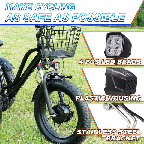 All In One Electric Bike Lighting Kit With 400 Lumen Front Headlight And Turn Signal Taillight With Brake Light, 24V 36V 48V Compatible, Handlebar Switch For Easy Night Rides