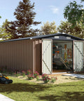 10x12 Foot Outdoor Metal Storage Shed With Double Hinged Door And Lockable Access Sloped Roof Weatherproof Backyard Garden Storage