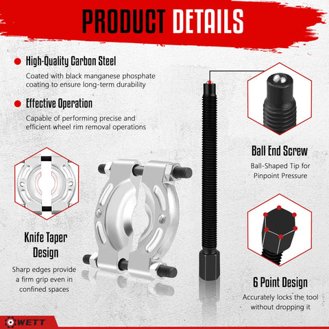 Product details of Bearing Puller And Splitter Set 14-Piece Heavy Duty Kit with carbon steel material and ball end screw design features.