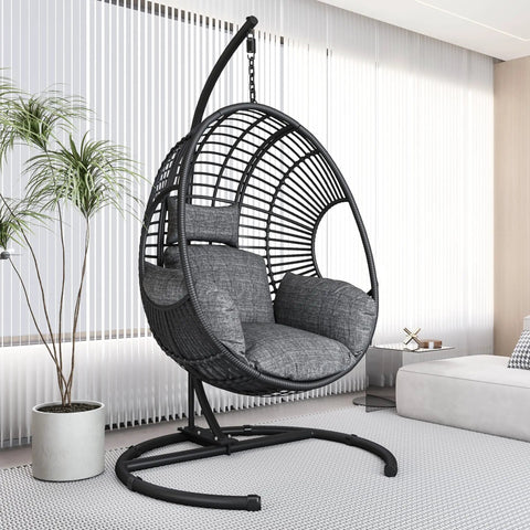Cozy Hanging Egg Chair With Stand For Indoor And Outdoor Living, Perfect Patio Or Balcony Chill Spot in a modern room