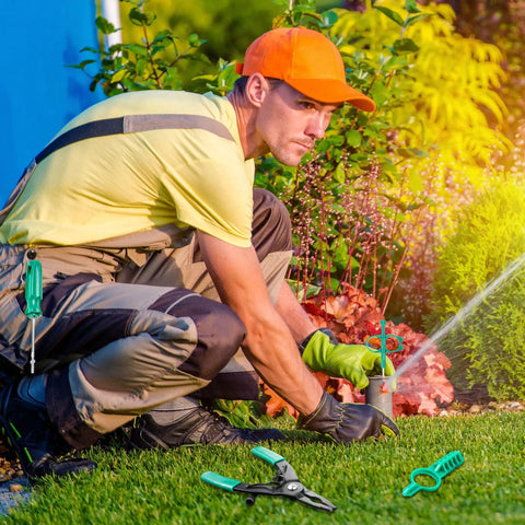 Gardener using All In One Sprinkler Head Tools Kit Eight Pack Compatibility Wrenches For Rain Bird 5000 And Hunter MP PGP Spray Heads