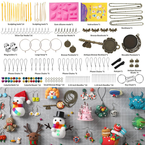 85 Color Polymer Clay Kit For Kids And Adults With 19 Sculpting Tools And 16 Accessories Oven Bake Modeling Clay Starter Set For Diy Creations And Gifts, displayed with molds, tools, and finished models