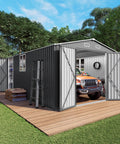 10x14 Foot Galvanized Steel Outdoor Storage Shed With Lockable Door And Window Waterproof Garden Tool Storage For Backyards Patios And Garages