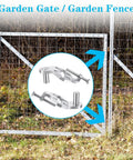 Built Tough T-Post Gate Hinge Kit 1-3/8 In, 2 Pack shown on garden fence with detailed view of hinges.
