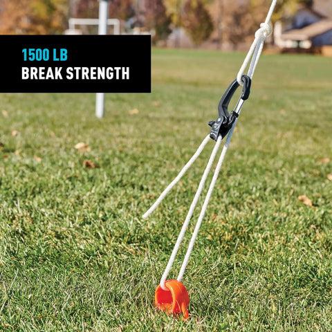 CamJam SlideLock Rope Tightener With Quick Release Lever Pull To Tighten Lock No Fuss 500 Lb Working Load 1500 Lb Break Strength Fits 3 To 6mm Rope Cast Aluminum Tensioner For Secure Knot Free Load securing rope on grass