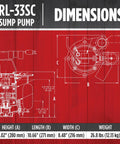Dimensions illustration of One Third HP Submersible Sump Pump With Snap Action Float Switch, 115 Volt, Cast Iron Body, CSA Listed